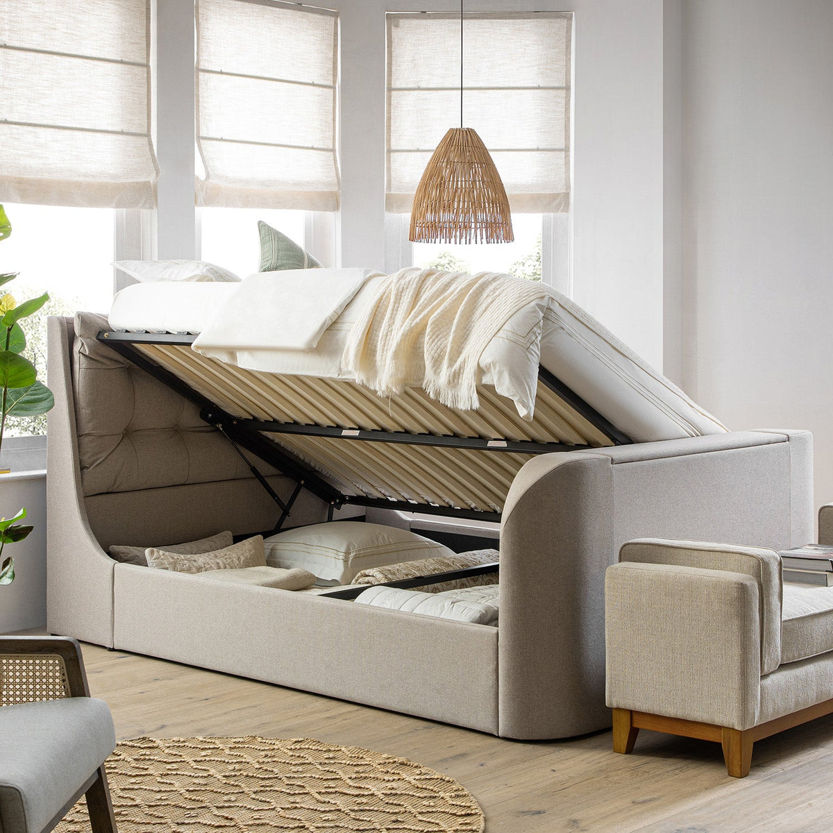Hadley Ottoman TV Bed in Stone Fabric