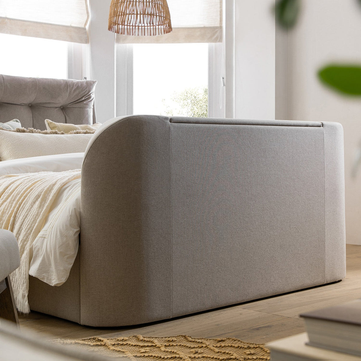 Hadley Ottoman TV Bed in Stone Fabric