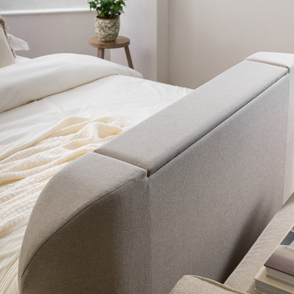 Hadley Ottoman TV Bed in Stone Fabric