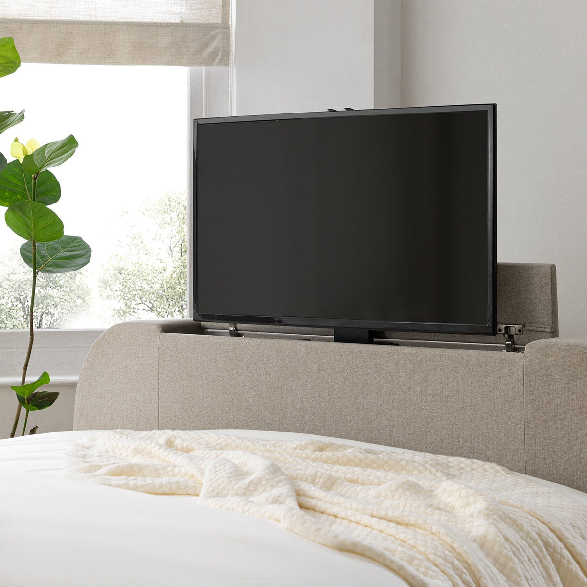 Hadley Ottoman TV Bed in Stone Fabric
