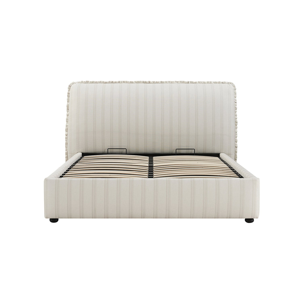 Celeste Upholstered Storage Bed with Ruffled Headboard in Seashell Stripe