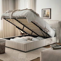 Celeste Upholstered Storage Bed with Ruffled Headboard in Seashell Stripe – image 102 of 120