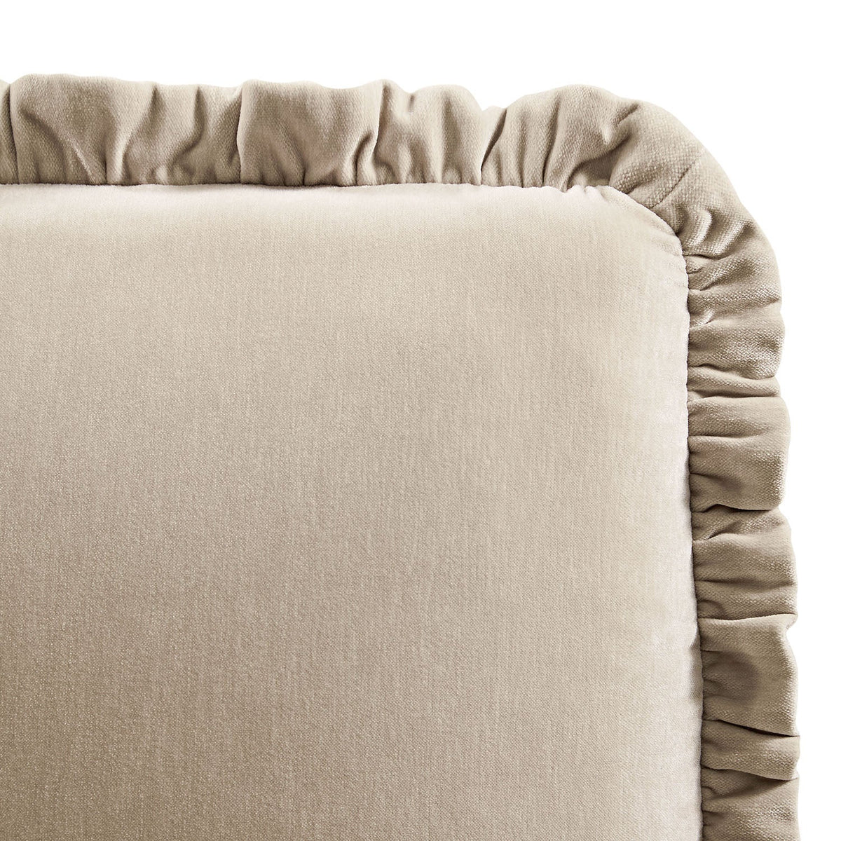 Celeste Upholstered Storage Bed with Ruffled Headboard in Fawn Chenille