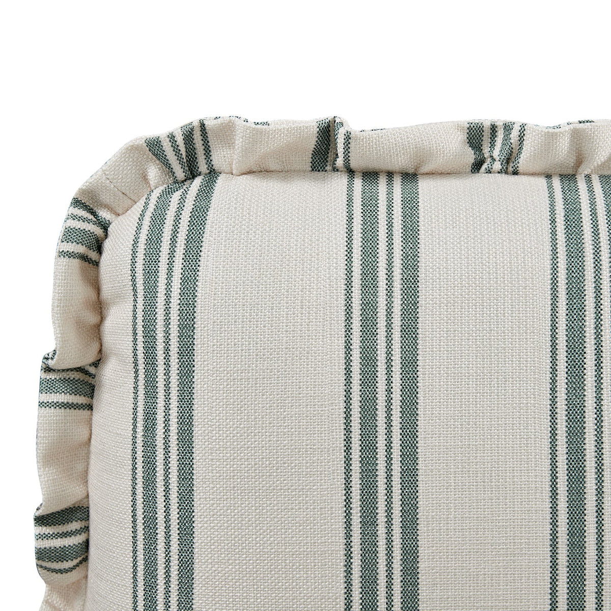 Celeste Upholstered Storage Bed with Ruffled Headboard in Laurel Green Stripe