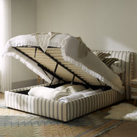 Celeste Upholstered Storage Bed with Ruffled Headboard in Laurel Green Stripe – image 59 of 120