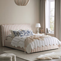 Celeste Upholstered Storage Bed with Ruffled Headboard in Peony Red Stripe – image 78 of 120