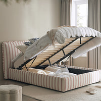 Celeste Upholstered Storage Bed with Ruffled Headboard in Peony Red Stripe – image 81 of 120