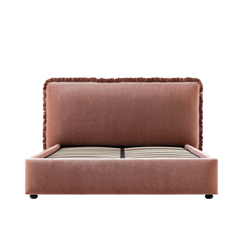 Celeste Upholstered Storage Bed with Ruffled Headboard in Antique Rose Chenille