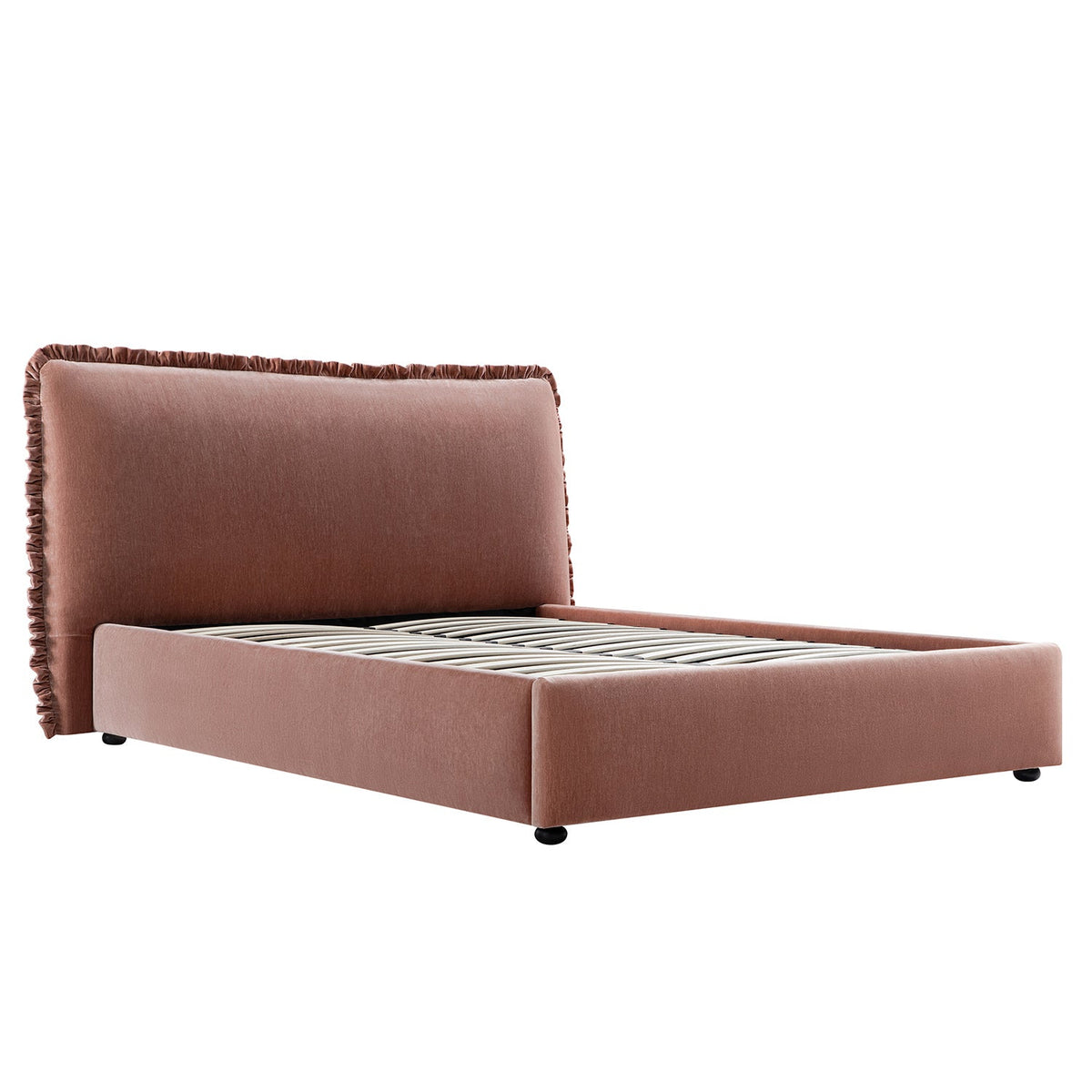 Celeste Upholstered Storage Bed with Ruffled Headboard in Antique Rose Chenille