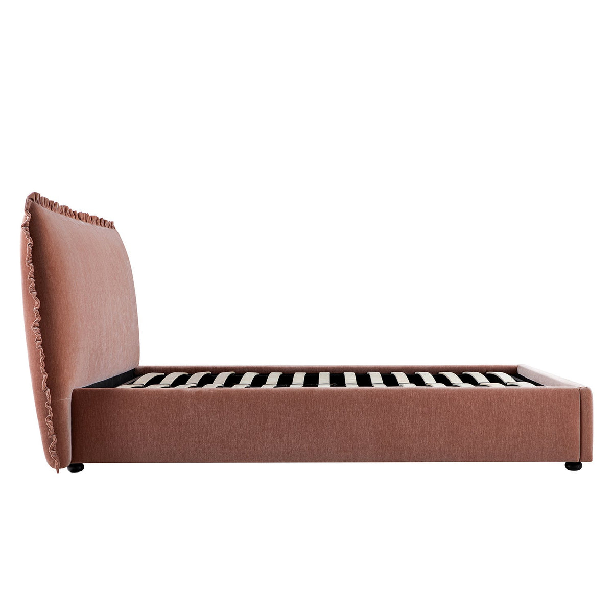 Celeste Upholstered Storage Bed with Ruffled Headboard in Antique Rose Chenille