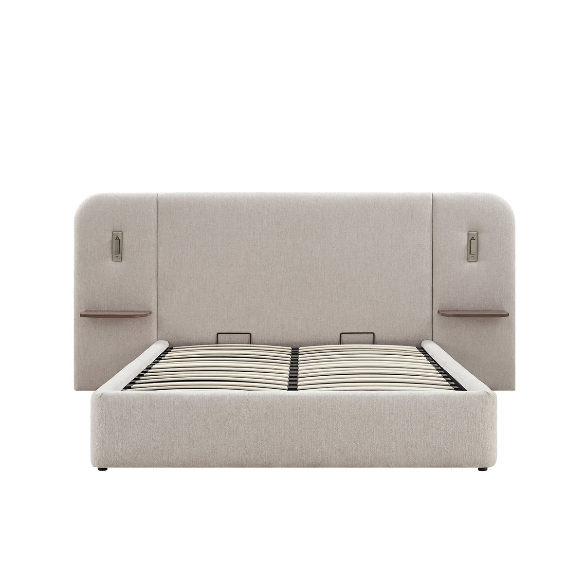 Della Extended Headboard Storage Bed in Soft Beige Chenille
