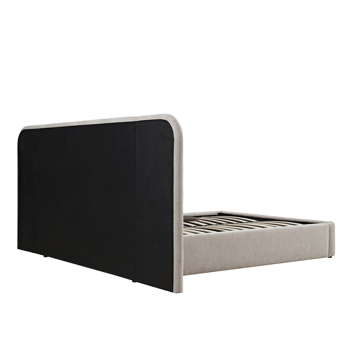 Della Extended Headboard Storage Bed in Soft Beige Chenille