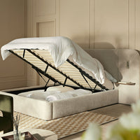 Della Extended Headboard Storage Bed in Soft Beige Chenille – image 46 of 64