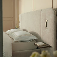 Della Extended Headboard Storage Bed in Soft Beige Chenille – image 48 of 64