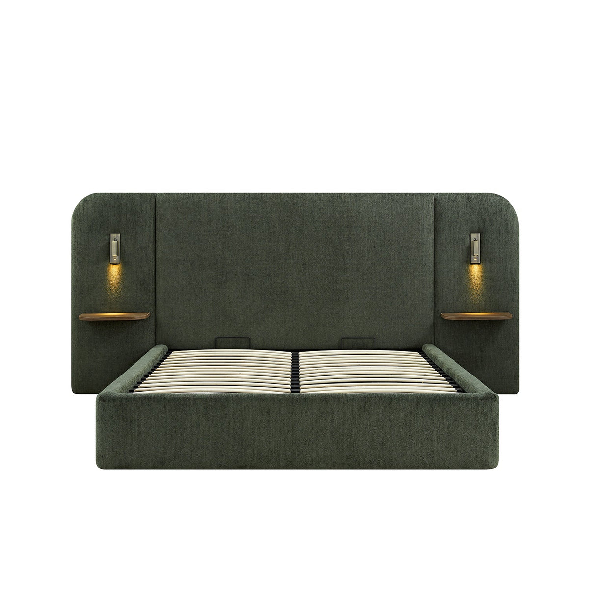 Della Extended Headboard Storage Bed in Moss Green Chenille