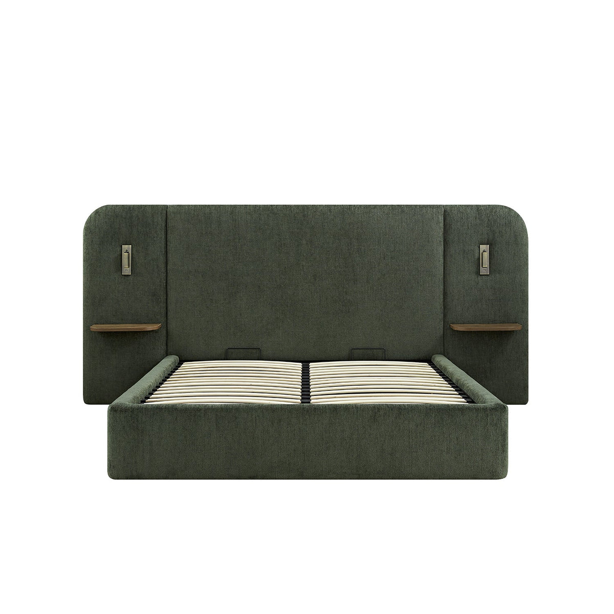 Della Extended Headboard Storage Bed in Moss Green Chenille