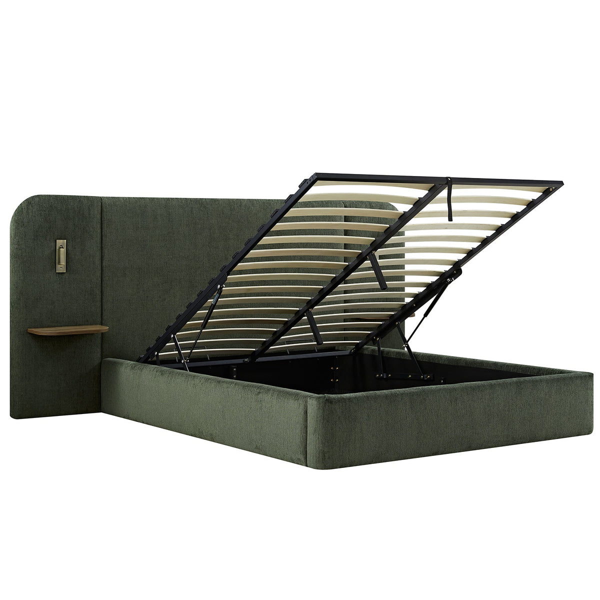 Della Extended Headboard Storage Bed in Moss Green Chenille