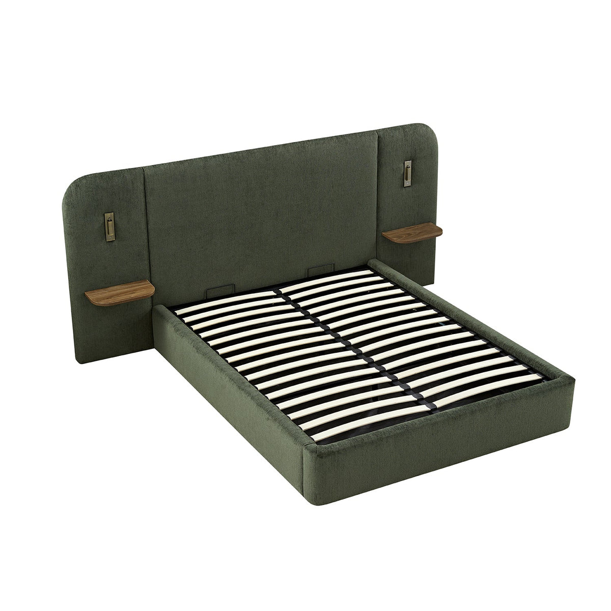 Della Extended Headboard Storage Bed in Moss Green Chenille