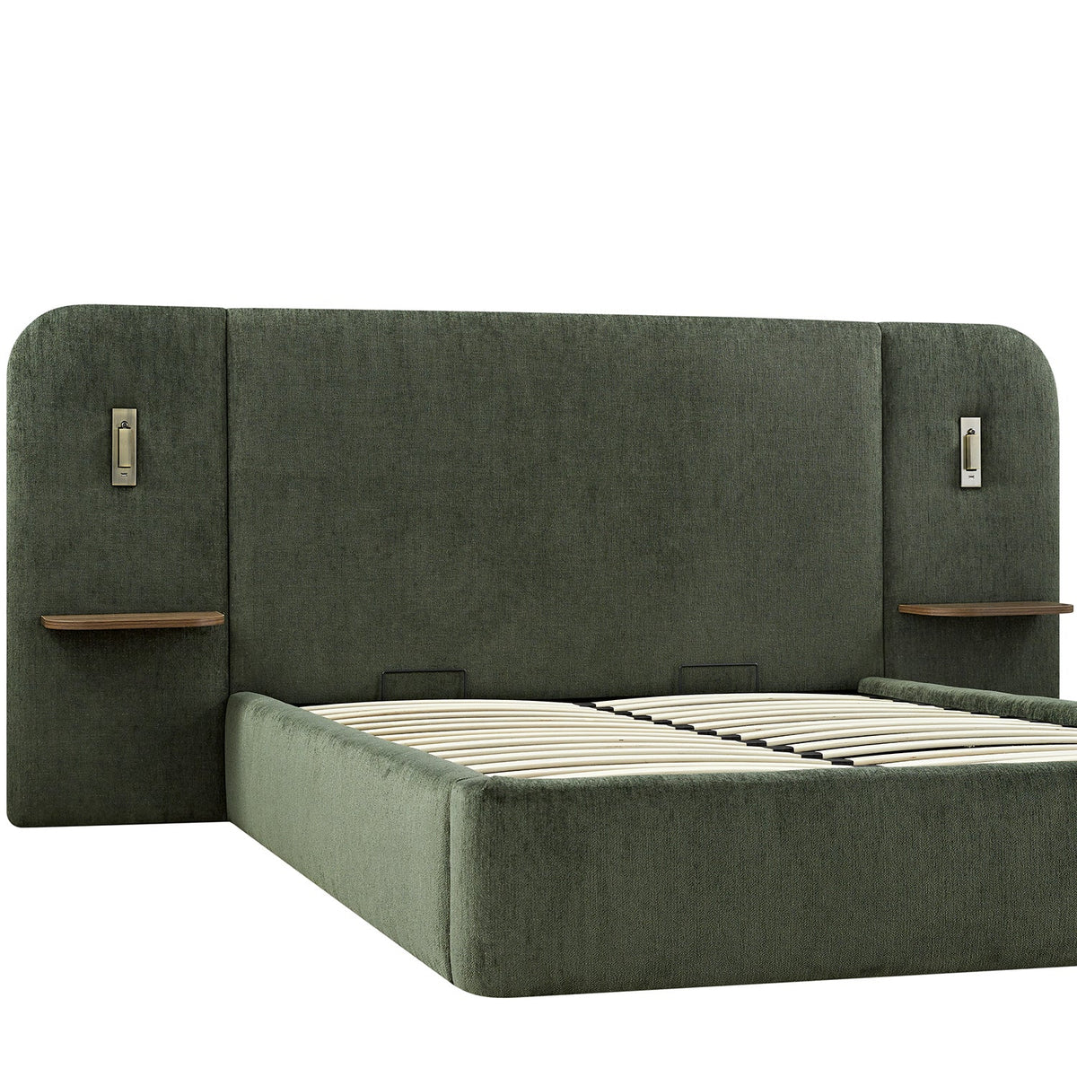 Della Extended Headboard Storage Bed in Moss Green Chenille