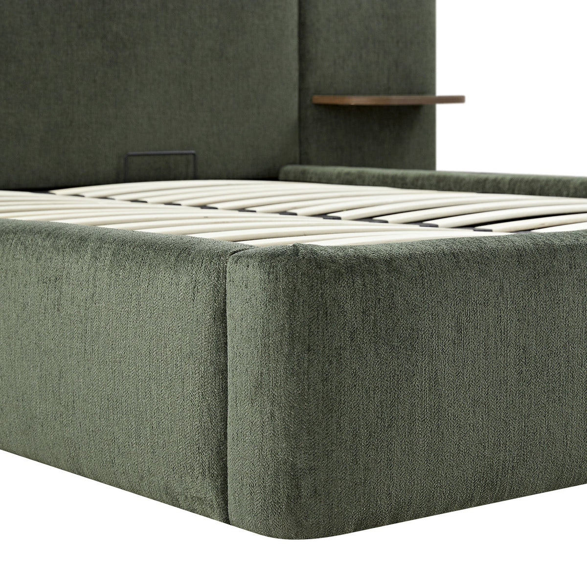 Della Extended Headboard Storage Bed in Moss Green Chenille