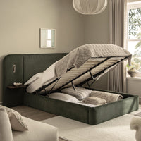 Della Extended Headboard Storage Bed in Moss Green Chenille – image 23 of 64