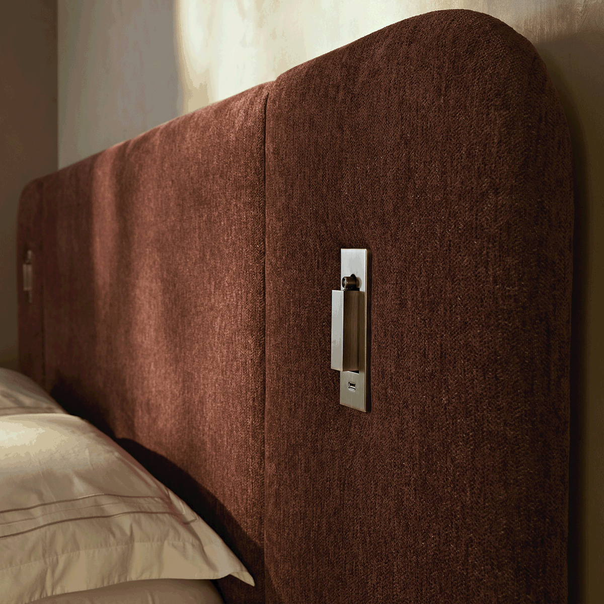 Della Extended Headboard Storage Bed in Burnt Brick Chenille