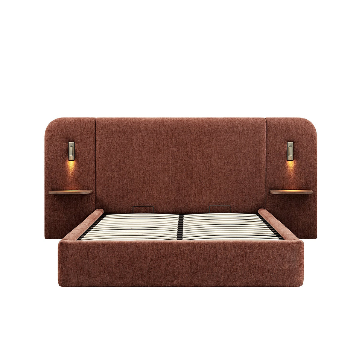 Della Extended Headboard Storage Bed in Burnt Brick Chenille