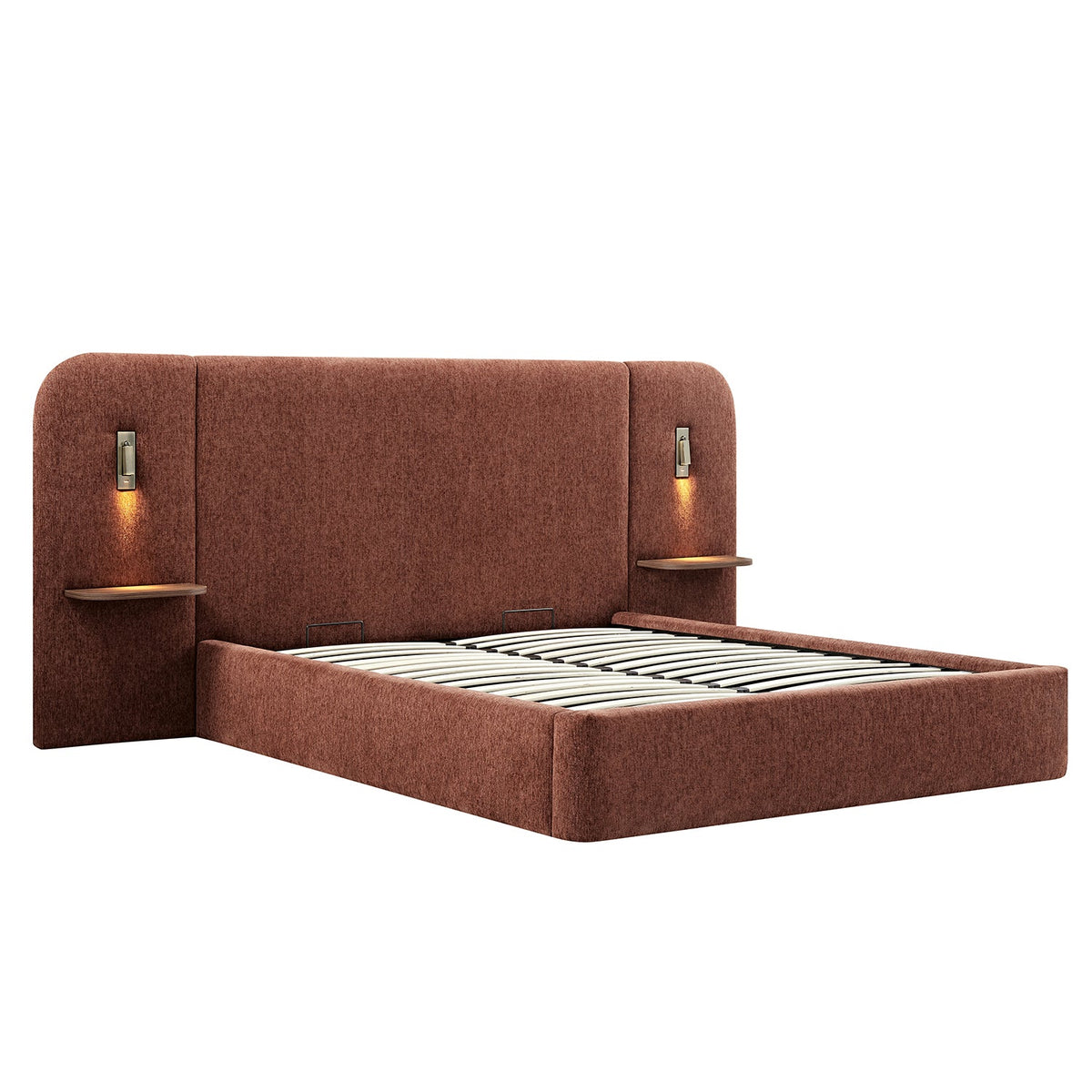 Della Extended Headboard Storage Bed in Burnt Brick Chenille