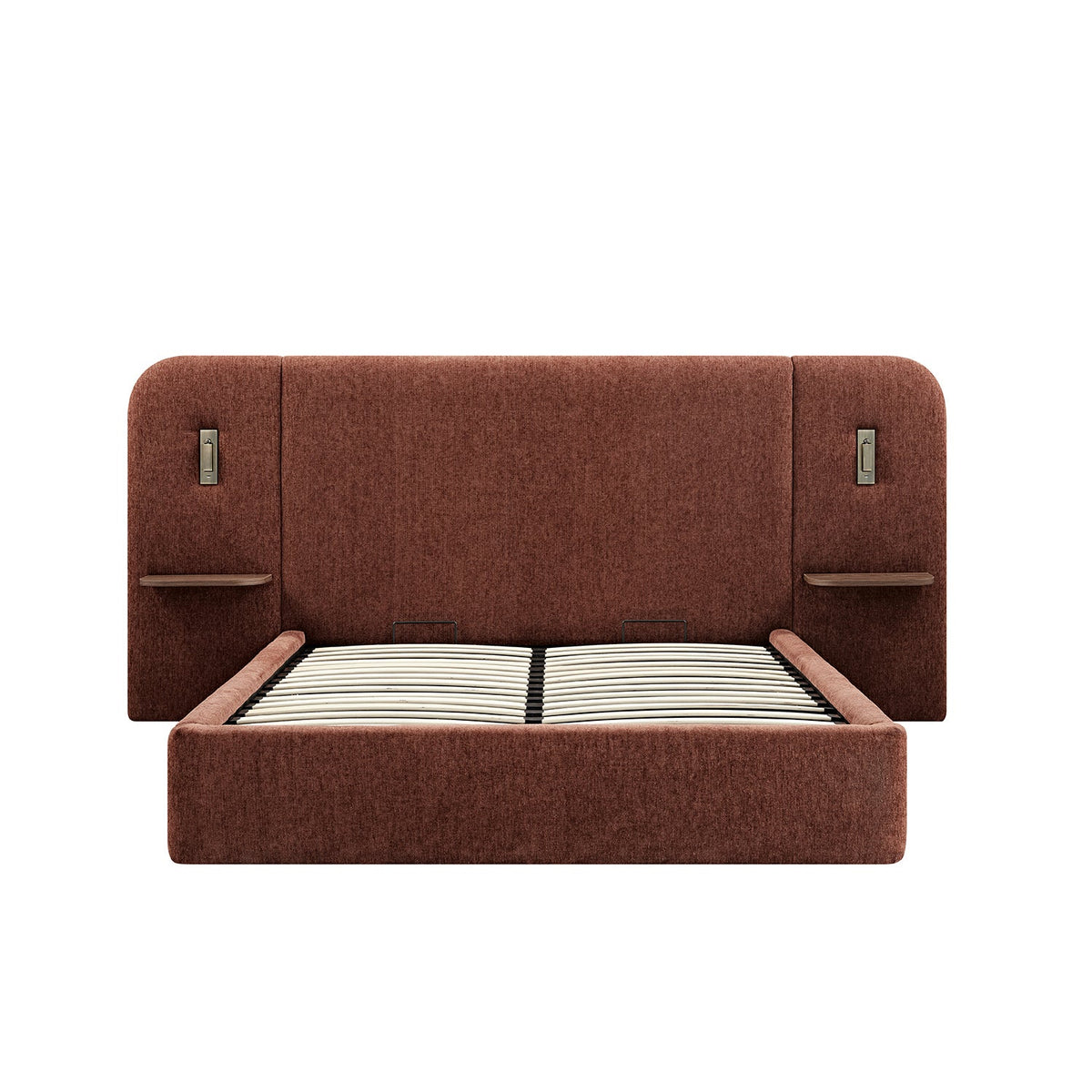 Della Extended Headboard Storage Bed in Burnt Brick Chenille