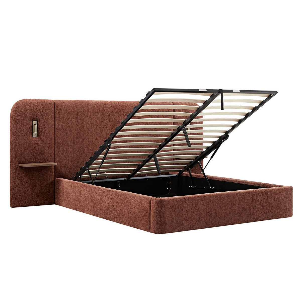 Della Extended Headboard Storage Bed in Burnt Brick Chenille