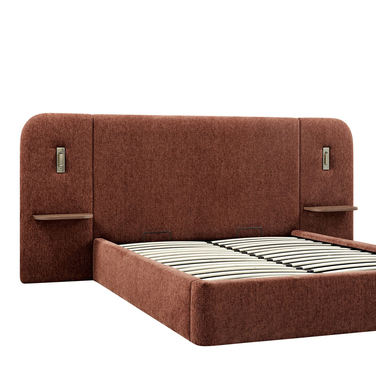 Della Extended Headboard Storage Bed in Burnt Brick Chenille