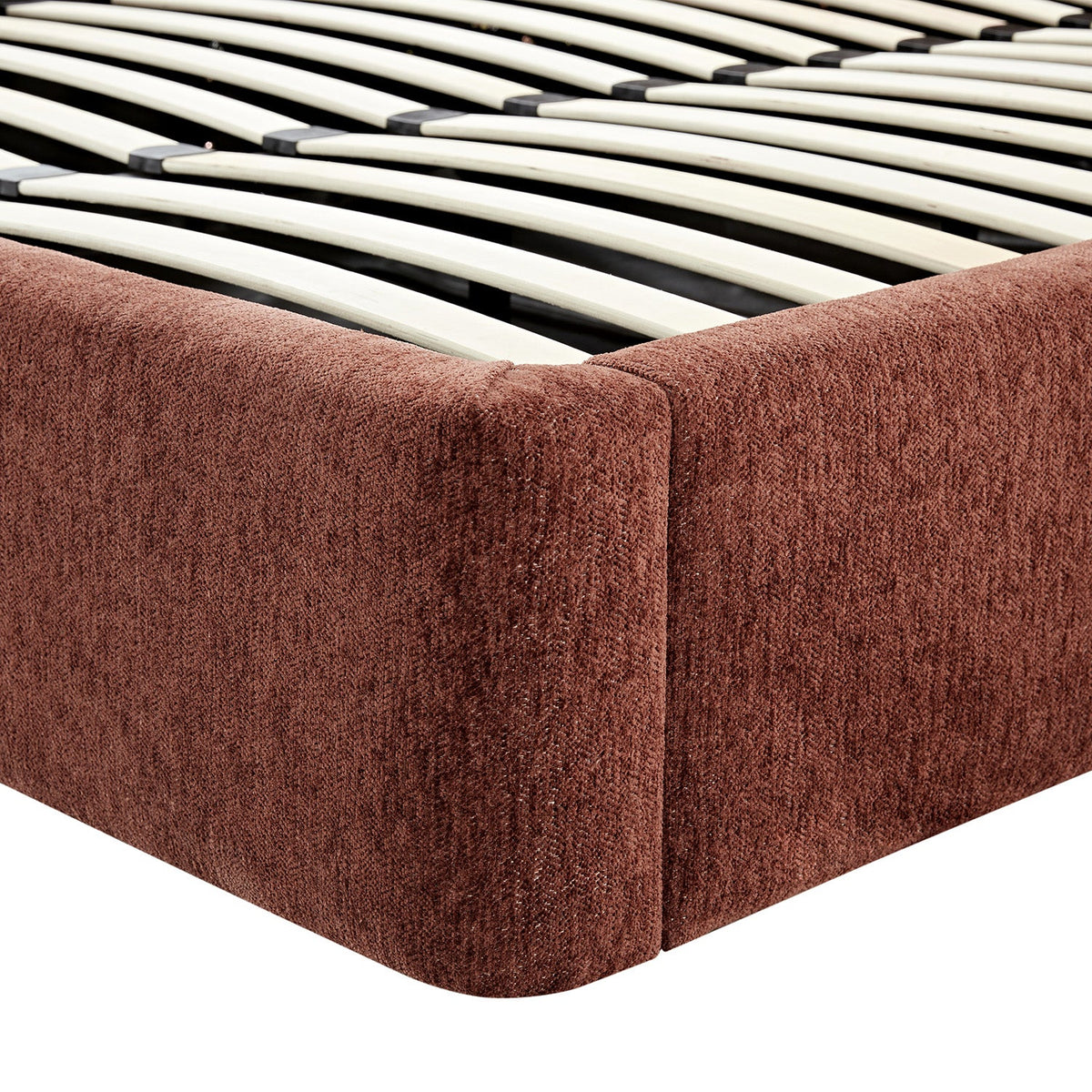 Della Extended Headboard Storage Bed in Burnt Brick Chenille