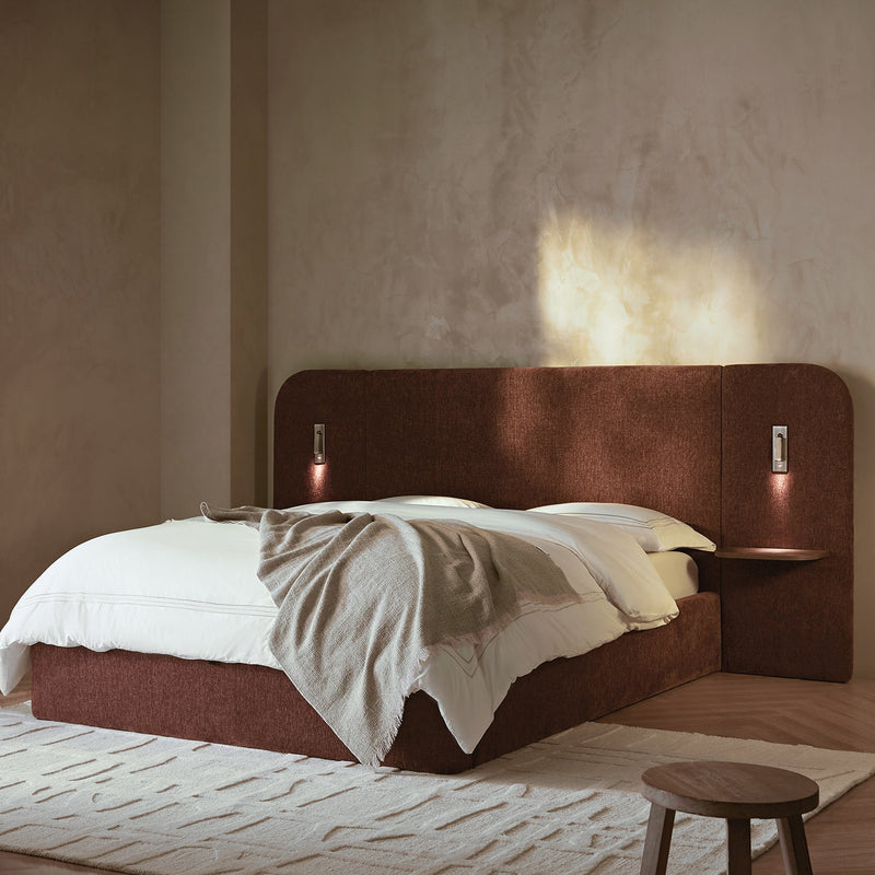 Della Extended Headboard Storage Bed in Burnt Brick Chenille