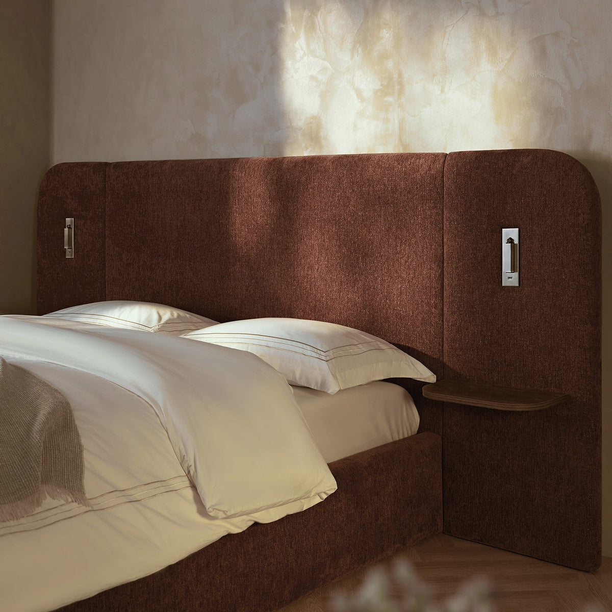 Della Extended Headboard Storage Bed in Burnt Brick Chenille