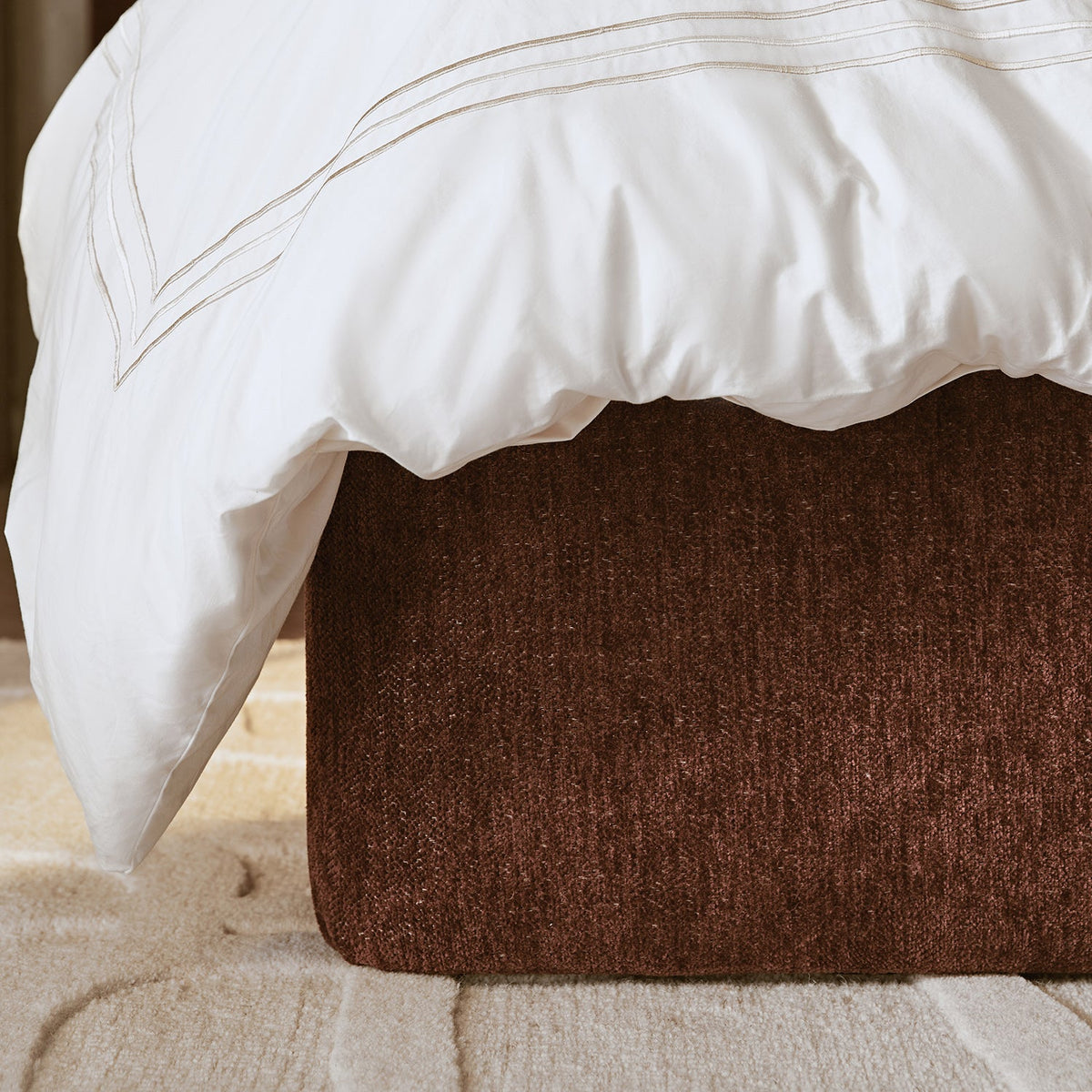 Della Extended Headboard Storage Bed in Burnt Brick Chenille
