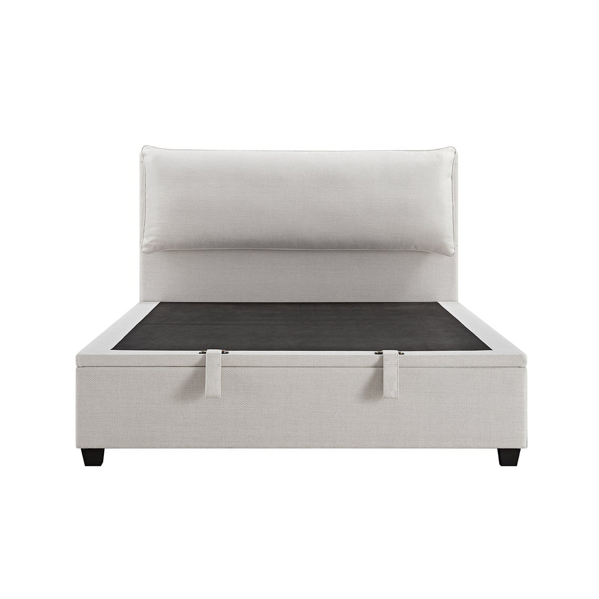 Kricia Upholstered Storage Bed with Pillow Headboard in Oatmeal Chevron