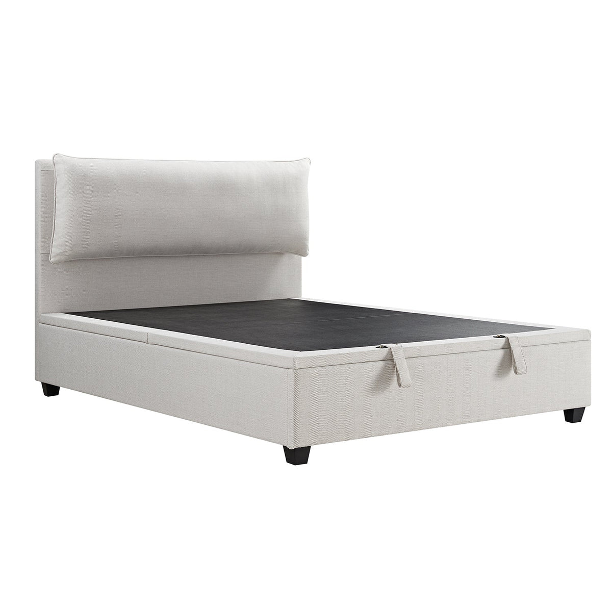 Kricia Upholstered Storage Bed with Pillow Headboard in Oatmeal Chevron