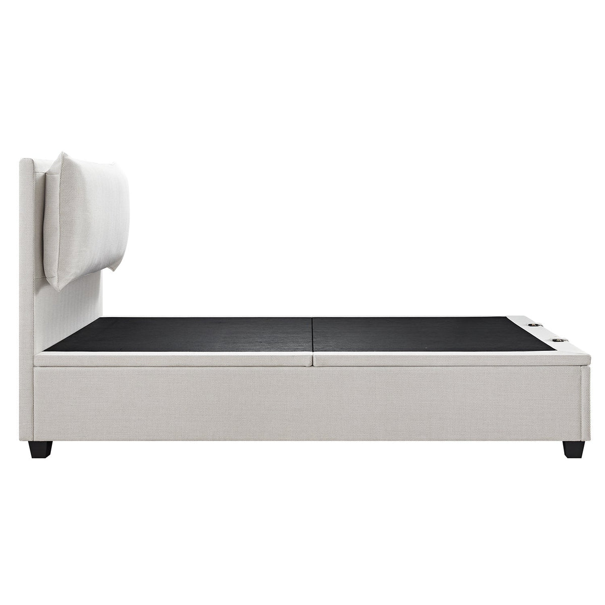 Kricia Upholstered Storage Bed with Pillow Headboard in Oatmeal Chevron