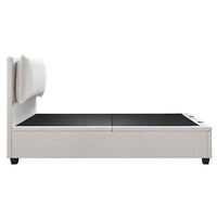 Kricia Upholstered Storage Bed with Pillow Headboard in Oatmeal Chevron – image 34 of 61