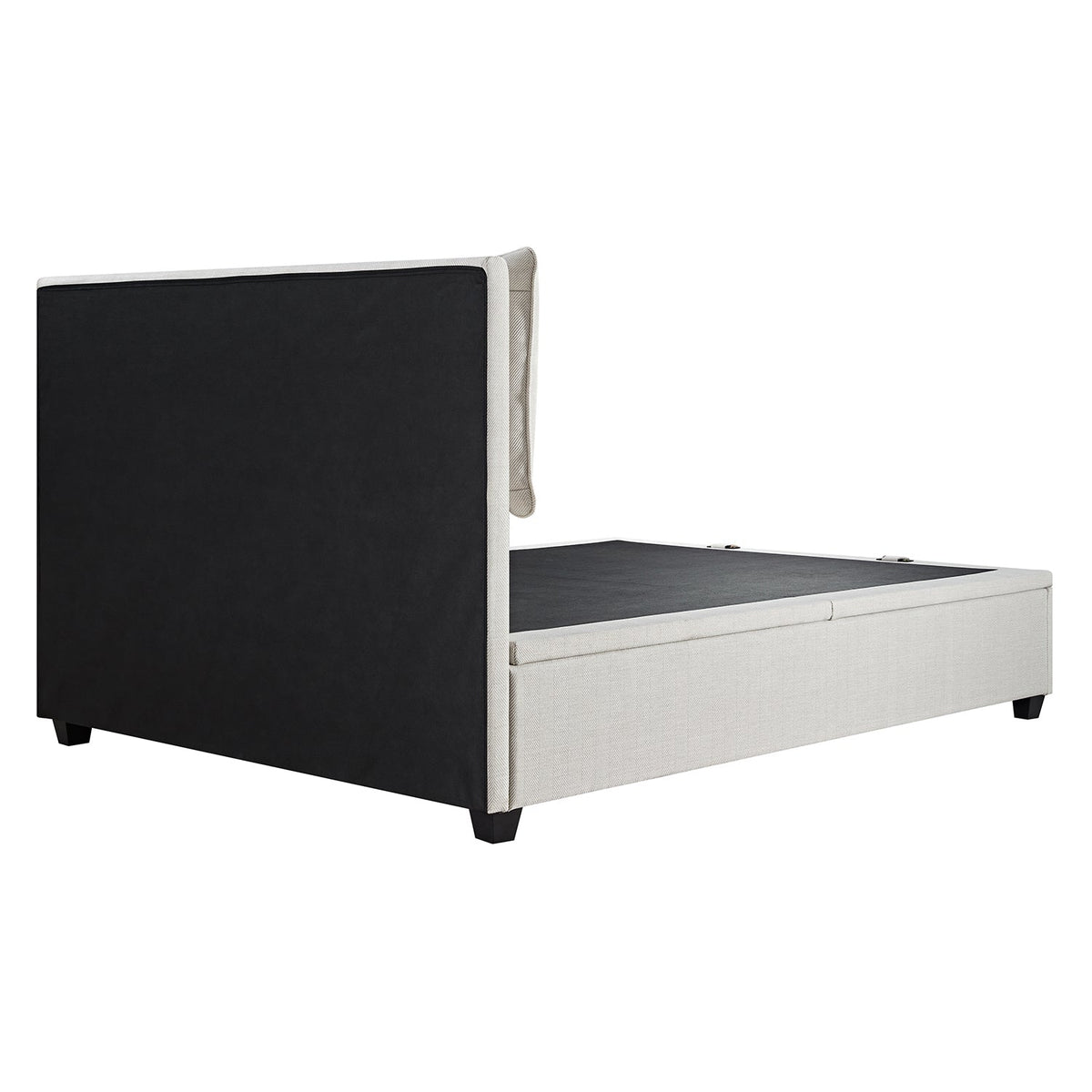 Kricia Upholstered Storage Bed with Pillow Headboard in Oatmeal Chevron
