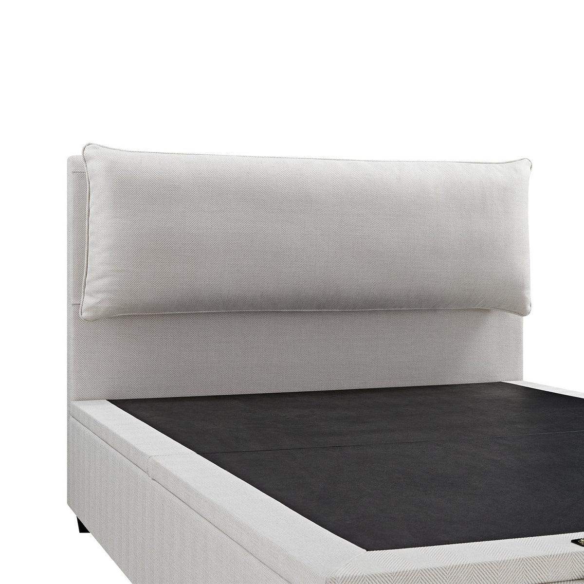 Kricia Upholstered Storage Bed with Pillow Headboard in Oatmeal Chevron