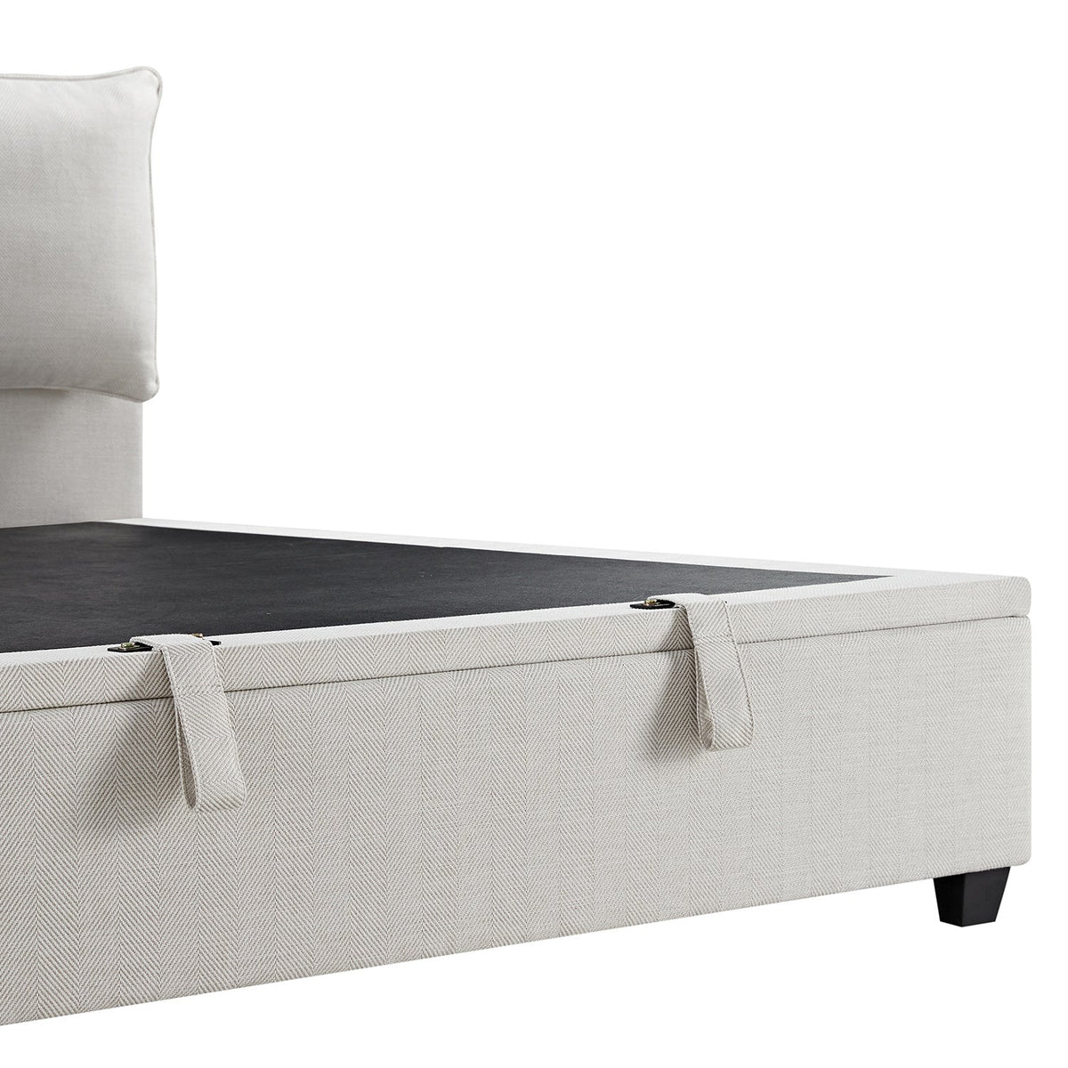 Kricia Upholstered Storage Bed with Pillow Headboard in Oatmeal Chevron
