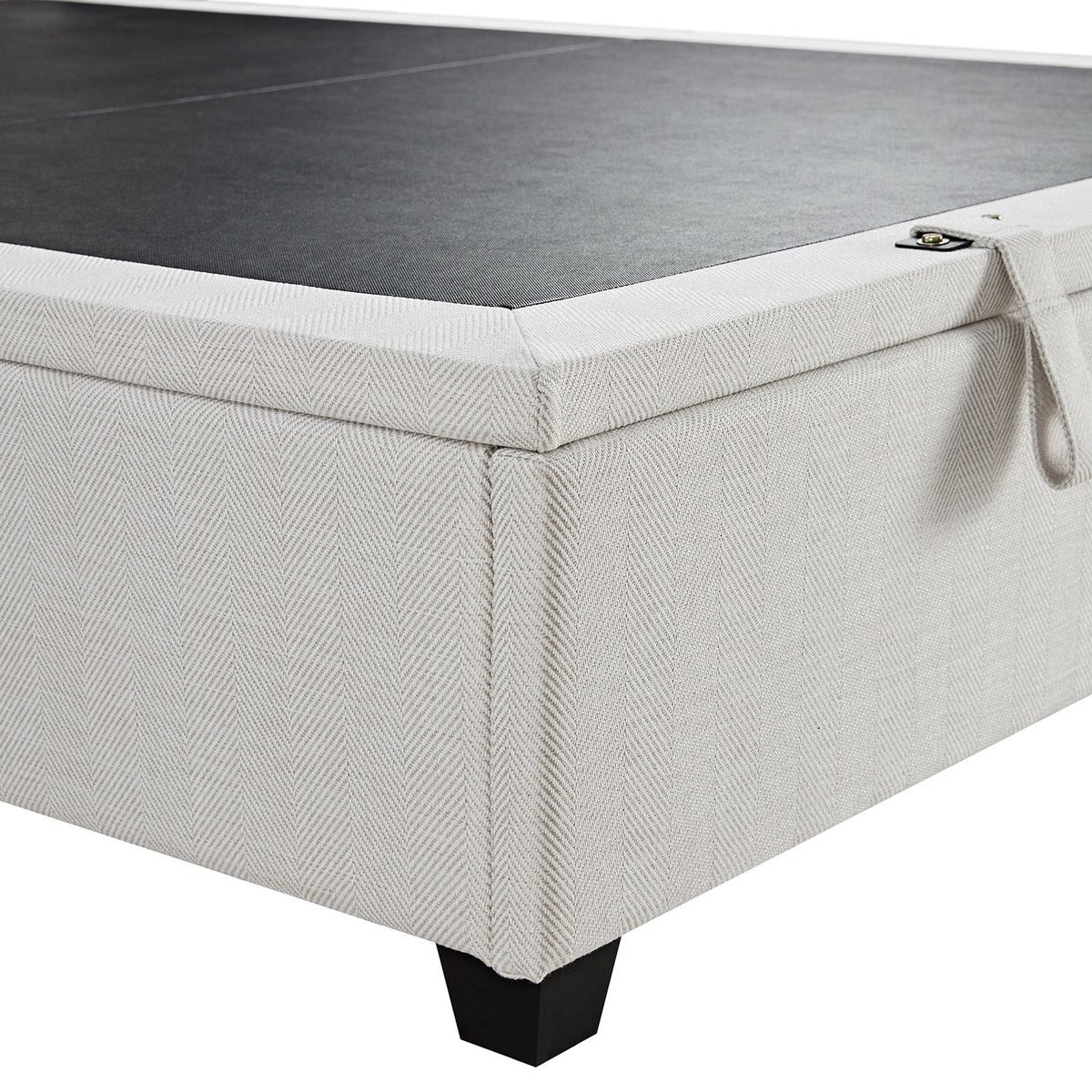 Kricia Upholstered Storage Bed with Pillow Headboard in Oatmeal Chevron