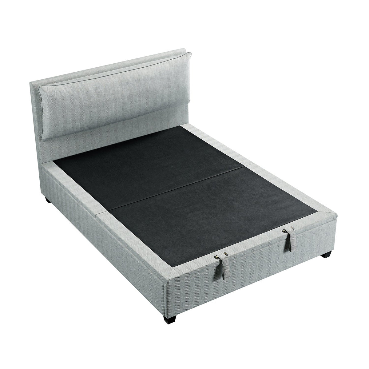Kricia Upholstered Storage Bed with Pillow Headboard in Slate Blue Chevron