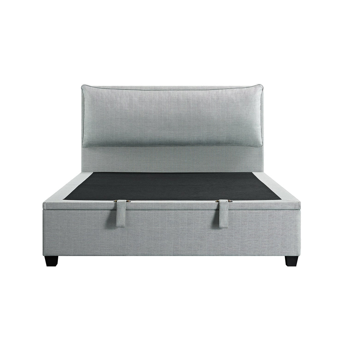 Kricia Upholstered Storage Bed with Pillow Headboard in Slate Blue Chevron