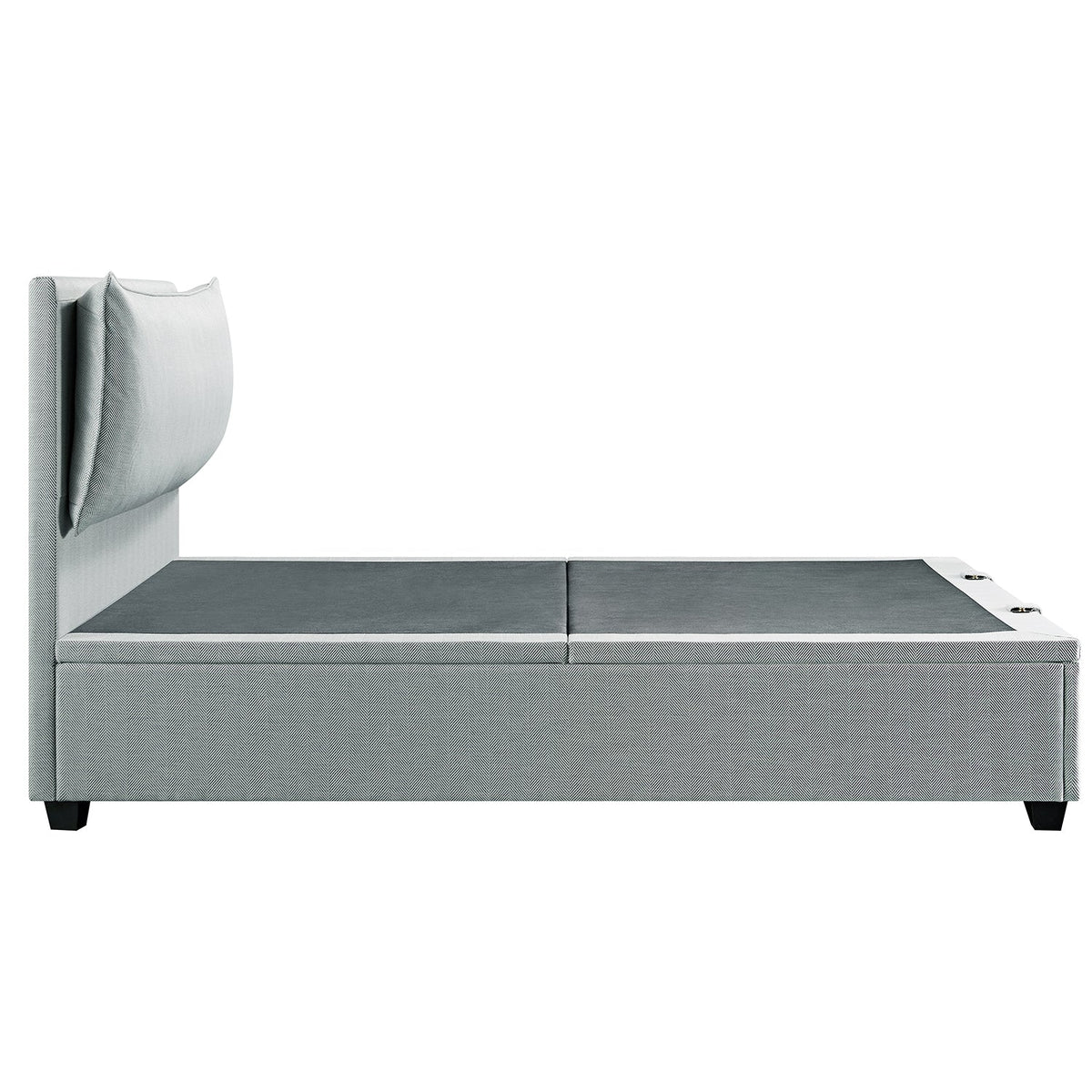 Kricia Upholstered Storage Bed with Pillow Headboard in Slate Blue Chevron