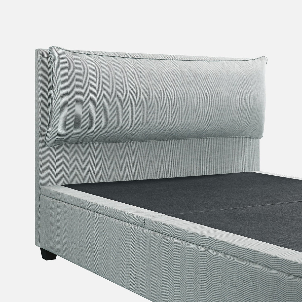 Kricia Upholstered Storage Bed with Pillow Headboard in Slate Blue Chevron