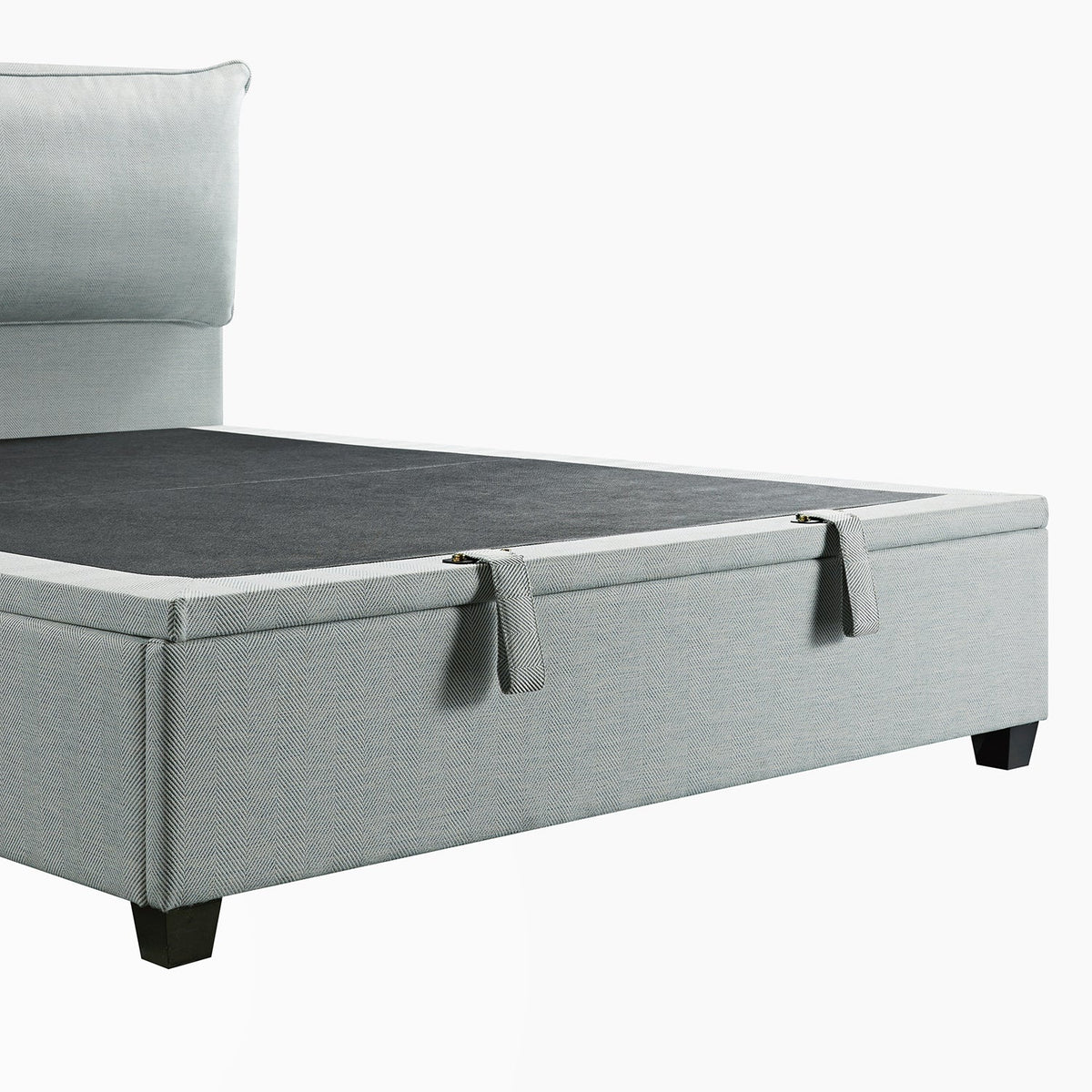 Kricia Upholstered Storage Bed with Pillow Headboard in Slate Blue Chevron