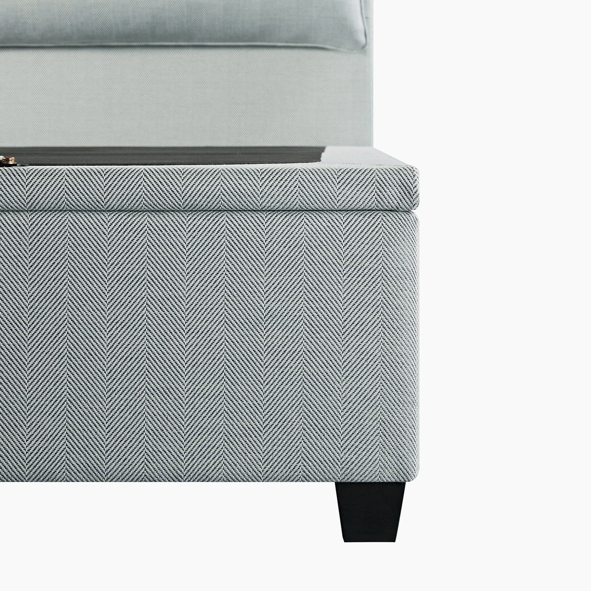 Kricia Upholstered Storage Bed with Pillow Headboard in Slate Blue Chevron