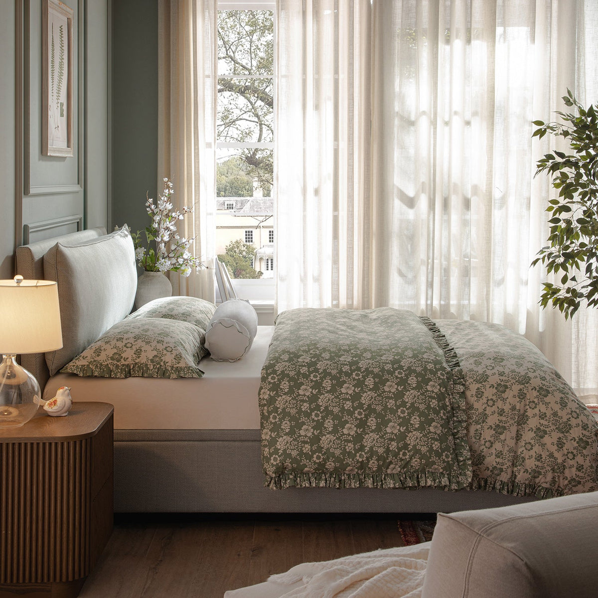 Kricia Upholstered Storage Bed with Pillow Headboard in Slate Blue Chevron